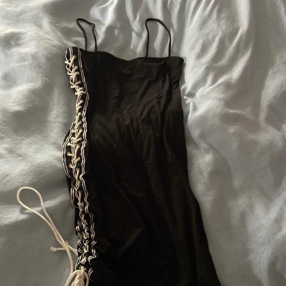LBD black lace sides cami dress